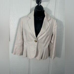 Lauren Moffat Beige Pin Striped Blazer Size Medium 
EUC
